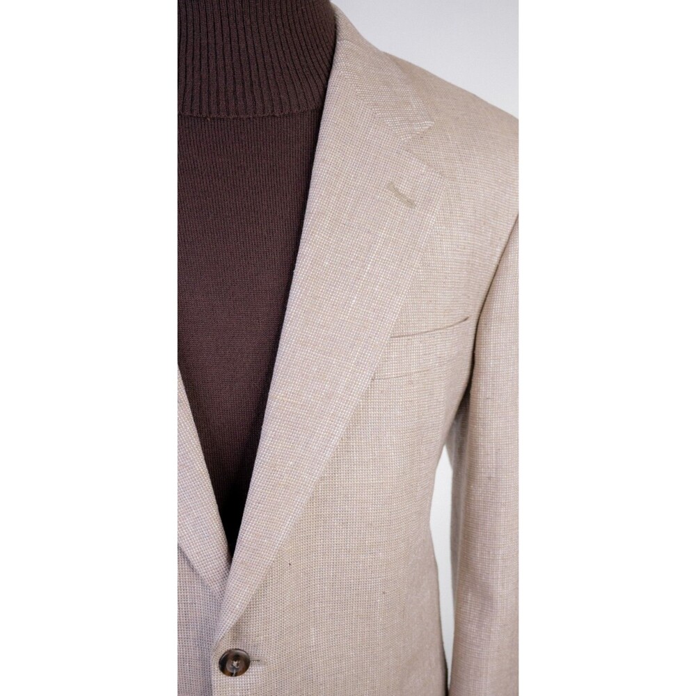 SAVILE ROW Sport Coat Blazer Beige Sz 42L Beige 100% Silk Two Button Jacket - Picture 5 of 15